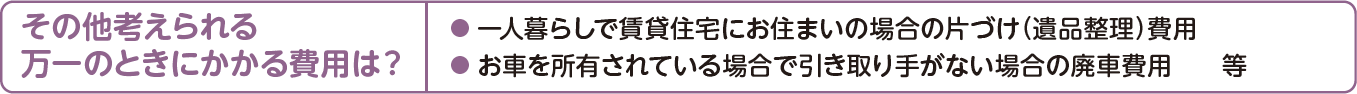 その他考えられる万一のときにかかる費用は？