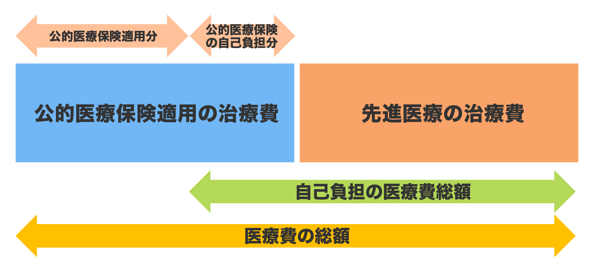 公的医療保険適用の治療と先進医療を併用した場合の負担額のイメージ