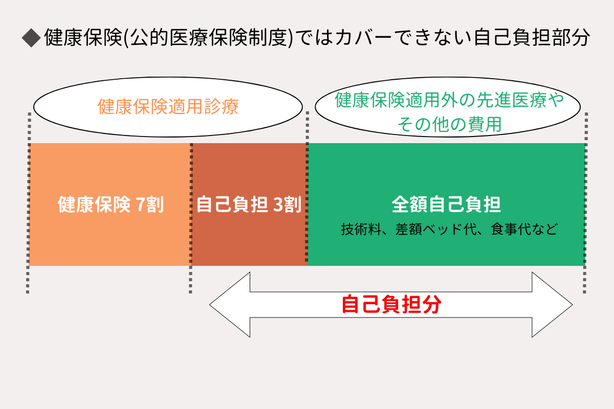 健康保険(公的医療保険制度)ではカバーできない自己負担部分